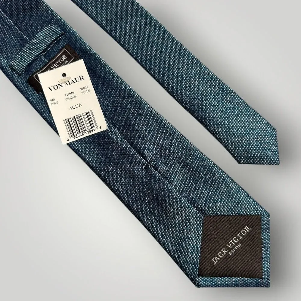 JACK VICTOR Tie Silk Tie 100% Silk Skinny Tie Aqua Blue